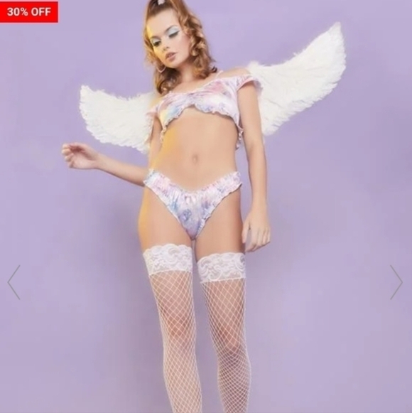 Angel white Fishnet Knee Highs - Picture 3 of 6